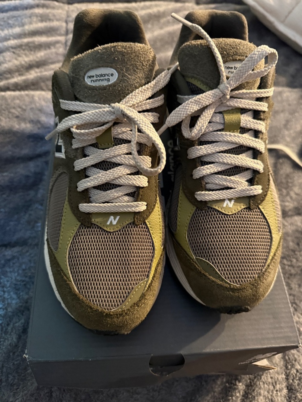 New Balance Olive & Tan Suede Mesh Sneakers